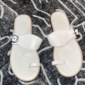 Free People White Leather Slide Sandals, size 7.5